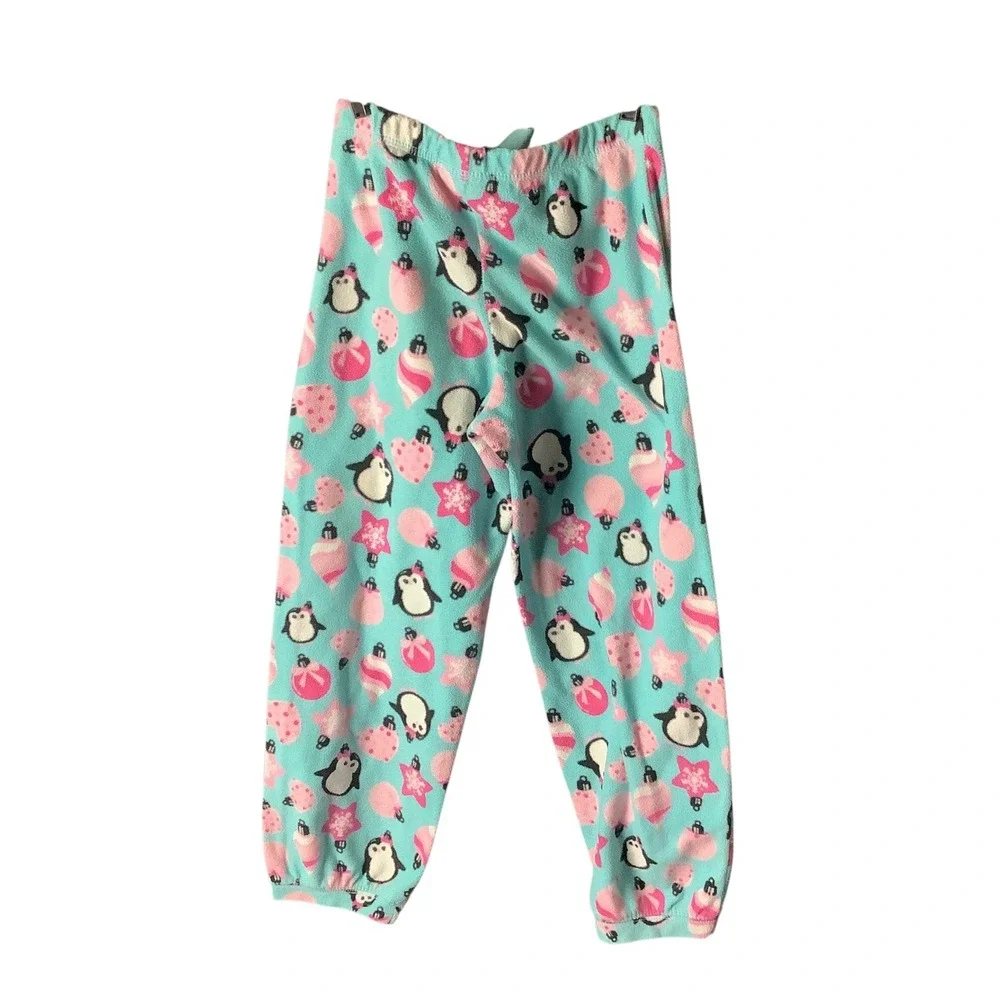 Joe Boxer‎ Pajama Pants Girls Size 7/8 Fleece Teal Penguin Christmas Sleepwear